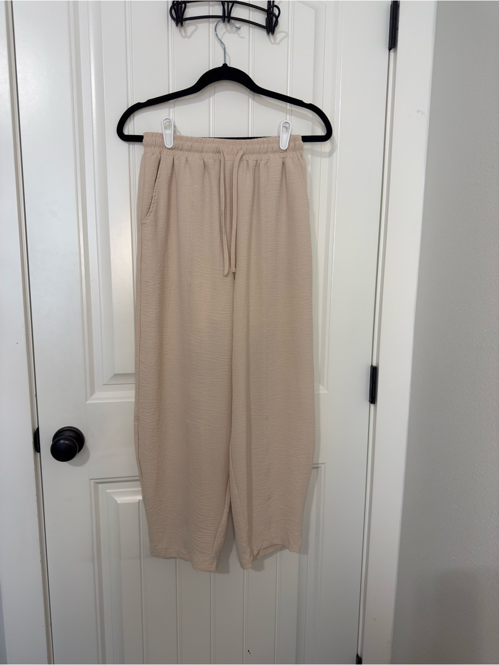 Beige Drawstring Wide-Leg Pants - Harem Pants - Linen Pants Women